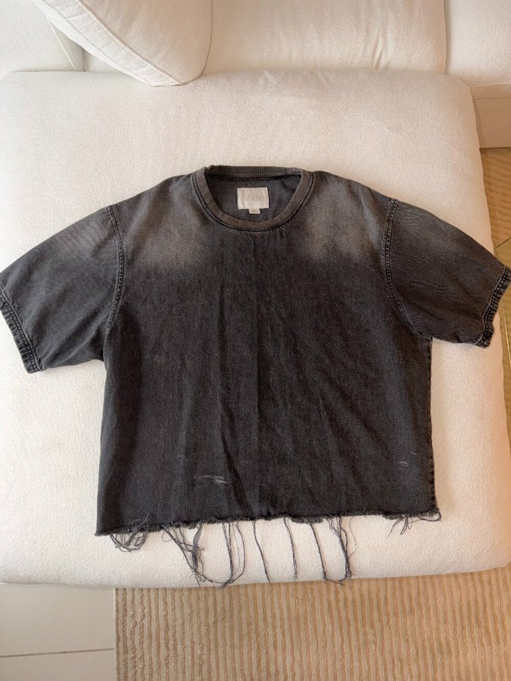 Zara Washed Black Oversized Raw Hem T-Shirt